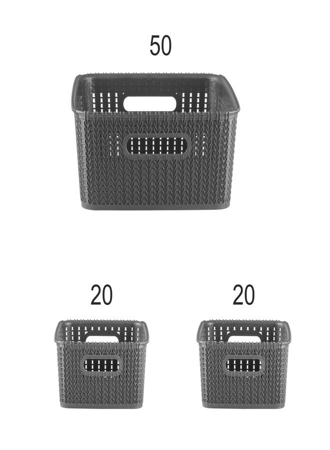 POLYSET MARVEL BASKET 50 + 20 + 20 Without Lid Large & Medium - Pack of 3 GREY Multipurpose Open Basket With Handle for Kitchen, Living room, Bathroom - Image 4