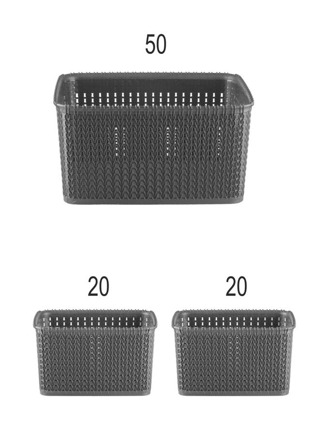 POLYSET MARVEL BASKET 50 + 20 + 20 Without Lid Large & Medium - Pack of 3 GREY Multipurpose Open Basket With Handle for Kitchen, Living room, Bathroom - Image 3