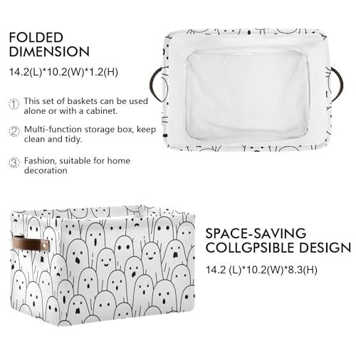 xigua Halloween Ghost Storage Basket Durable Canvas Storage Bins with Handles Large Collapsible Storage Bins Boxes for Shelves,Home Office,Toys,Closet & Laundry- 1PCS - Image 3