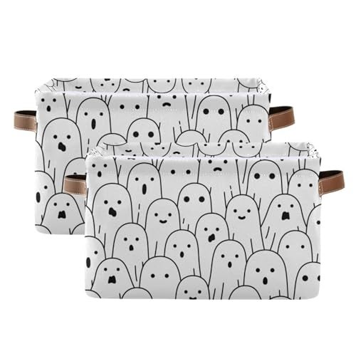 xigua Halloween Ghost Storage Basket Durable Canvas Storage Bins with Handles Large Collapsible Storage Bins Boxes for Shelves,Home Office,Toys,Closet & Laundry- 1PCS - Image 2