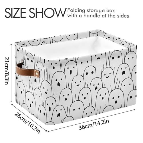 xigua Halloween Ghost Storage Basket Durable Canvas Storage Bins with Handles Large Collapsible Storage Bins Boxes for Shelves,Home Office,Toys,Closet & Laundry- 1PCS - Image 4