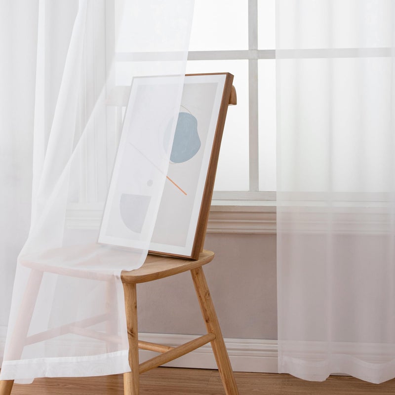 Simplebrand Sheer White Curtains 63 Inch Length 2 Panels, Rod Pocket Solid Color Window Sheer Curtain Panels, Elegant Curtains & Drapes for Living Room, Bedroom 2 Panels (White, 42" W x 63" L) - Image 3