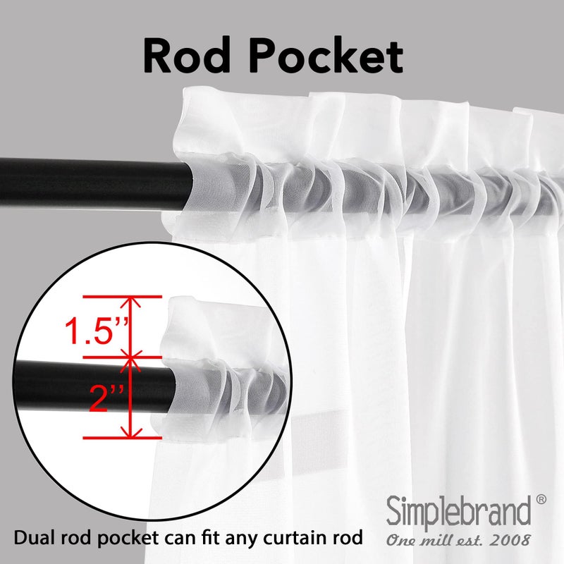 Simplebrand Sheer White Curtains 63 Inch Length 2 Panels, Rod Pocket Solid Color Window Sheer Curtain Panels, Elegant Curtains & Drapes for Living Room, Bedroom 2 Panels (White, 42" W x 63" L) - Image 5