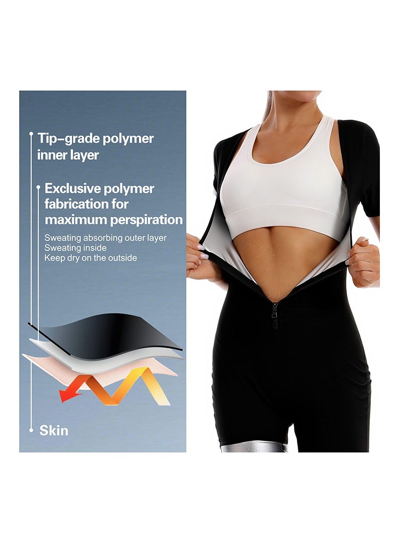 Auger Sauna Suit for Women Sweat Vest Waist Trainer 3 in 1 Slimming Full Body Shaper Workout Top with Sleeve Shorts one-piece body-shaping suit Suitable for home gym fitness, daily fashion attire, postpartum recovery,Weight Loss Sweat Waist Trainer Shaper Full Body Compression Shirt Slimming Workout Sweat Suit, smoothing out loose areas, exercise, yoga, hiking, running, cycling, jogging, sports, boxing, hiking, evening walks - Image 4