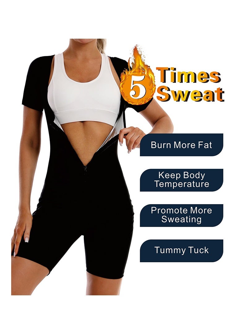 Auger Sauna Suit for Women Sweat Vest Waist Trainer 3 in 1 Slimming Full Body Shaper Workout Top with Sleeve Shorts one-piece body-shaping suit Suitable for home gym fitness, daily fashion attire, postpartum recovery,Weight Loss Sweat Waist Trainer Shaper Full Body Compression Shirt Slimming Workout Sweat Suit, smoothing out loose areas, exercise, yoga, hiking, running, cycling, jogging, sports, boxing, hiking, evening walks - Image 2