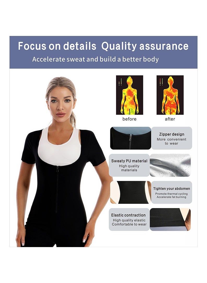 Auger Sauna Suit for Women Sweat Vest Waist Trainer 3 in 1 Slimming Full Body Shaper Workout Top with Sleeve Shorts one-piece body-shaping suit Suitable for home gym fitness, daily fashion attire, postpartum recovery,Weight Loss Sweat Waist Trainer Shaper Full Body Compression Shirt Slimming Workout Sweat Suit, smoothing out loose areas, exercise, yoga, hiking, running, cycling, jogging, sports, boxing, hiking, evening walks - Image 5