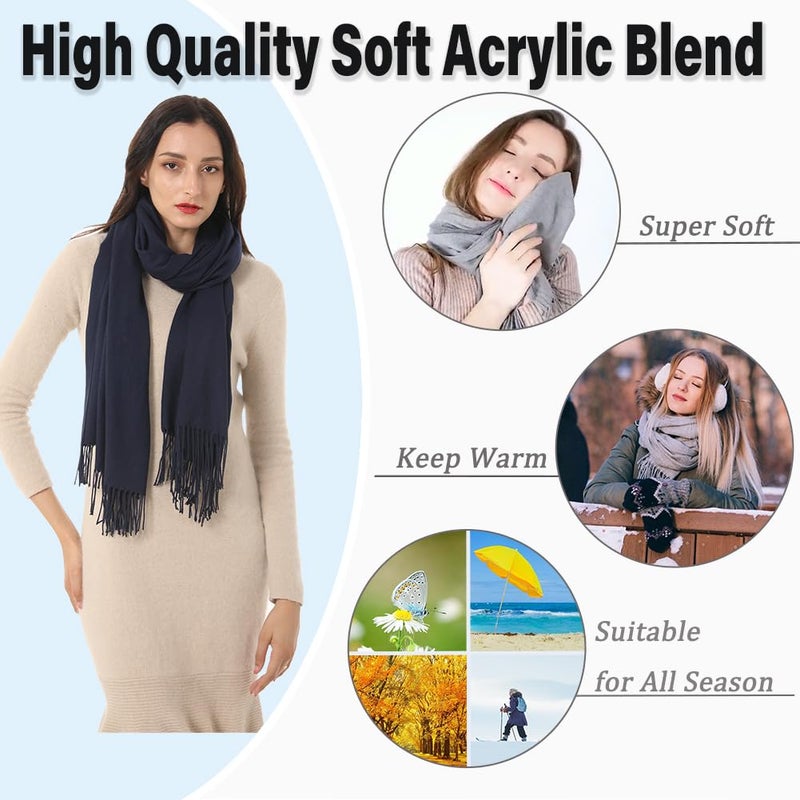 TwoYek Women's Scarf Pashmina Shawls and Wraps for Evening Dress Wedding Bridesmaid Bridal Winter Warm Large Soft Silky Scarves Navy Blue - Image 2