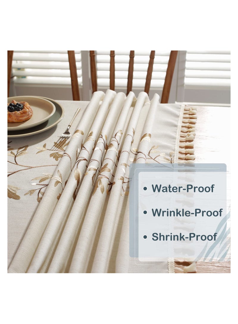 SYOSI Cotton Linen Tablecloth for Dining Table Farmhouse Kitchen Rectangle Table Cloth Coffee Table Cover, Beige, Coffee Flower, 55×55 Inch - Image 3