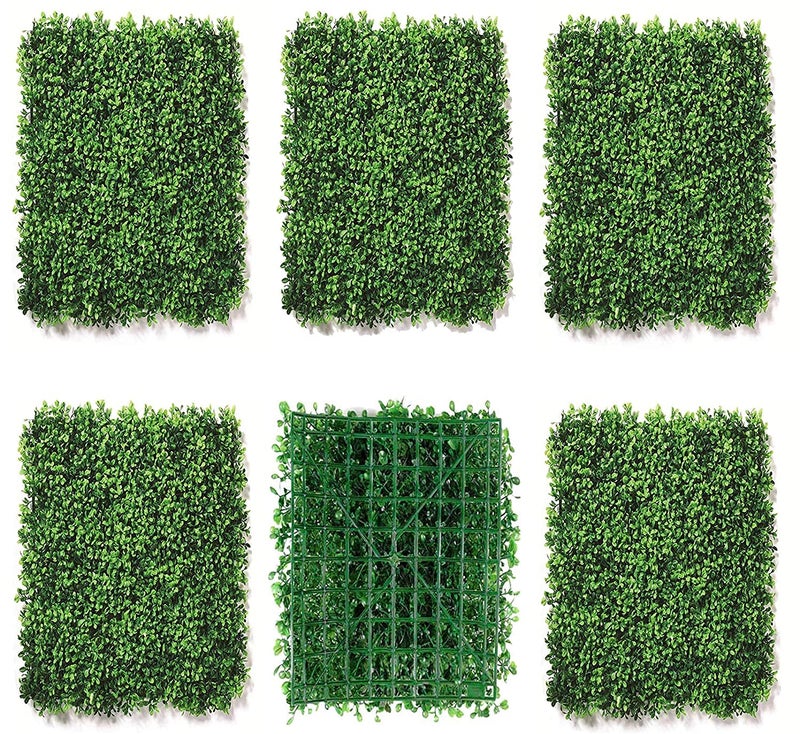 BASRAH NIWAR Heartyhome Artificial Plants Wall Boxwood Hedge Grass Tiles for Roof, Ceiling, Balcony and Wall Decor - Greenery Panels Ivy Fence 40cm x 60cm (Pack of 6) (Green) - Image 1