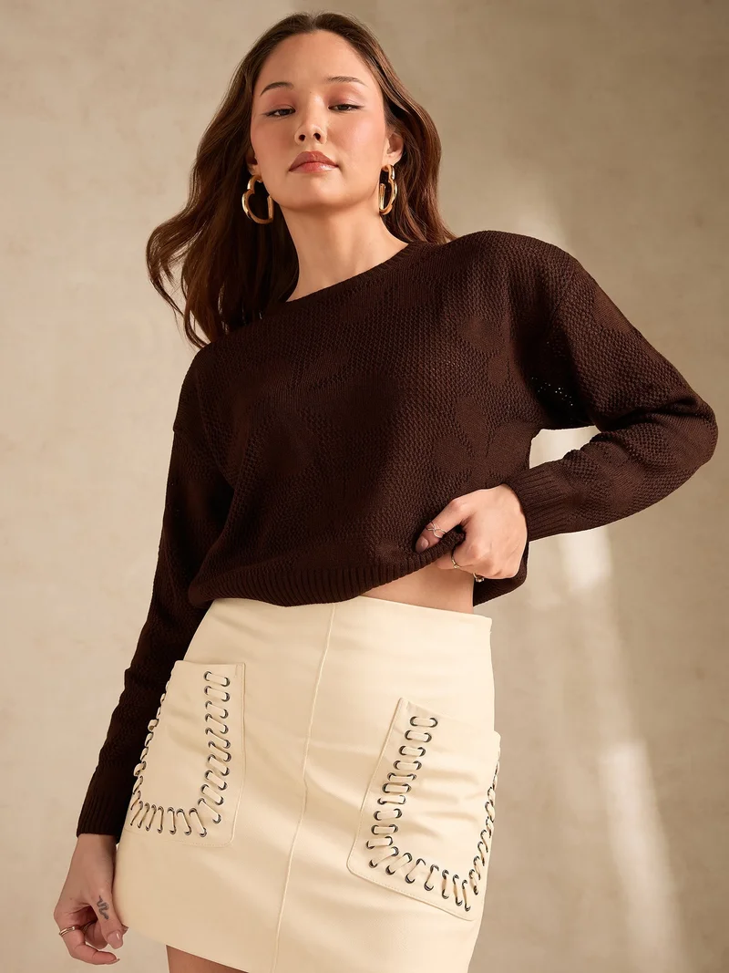 أوجيدر كنزة بطبعة زهور جريئة باللون البني