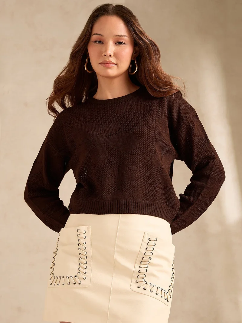 Outzidr brown Brown Bold Floral Print Sweater for Women | Best Price UAE