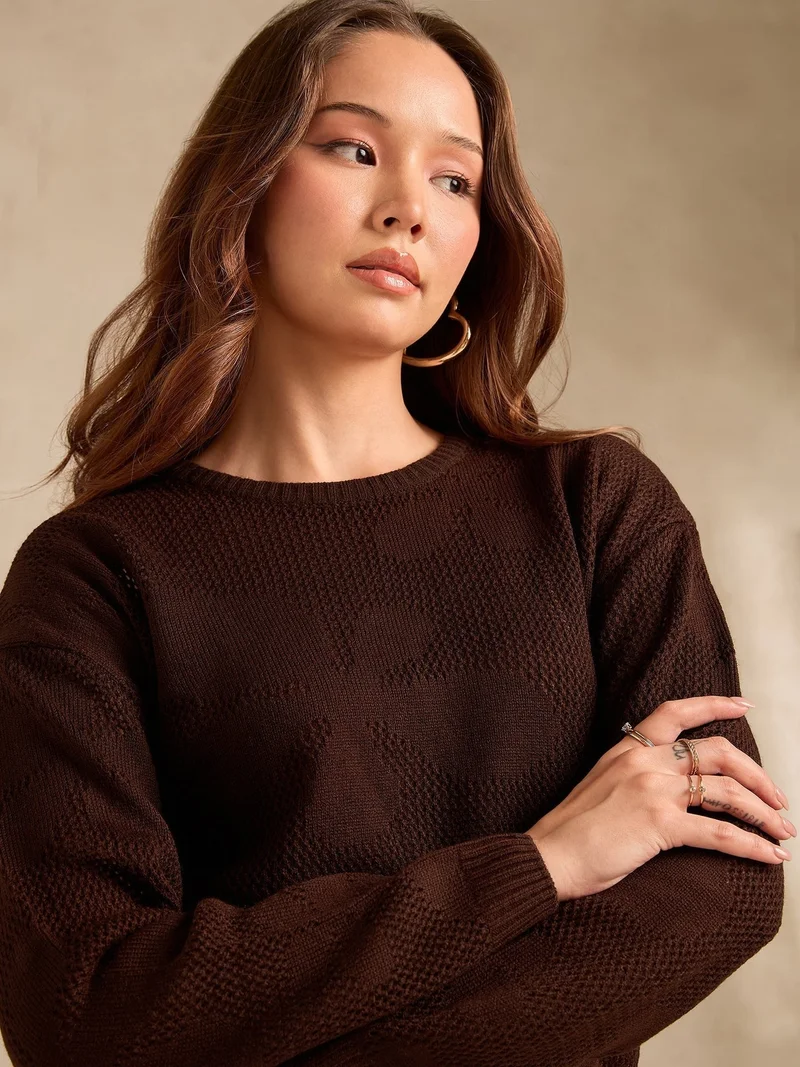 Outzidr brown Brown Bold Floral Print Sweater for Women | Best Price UAE