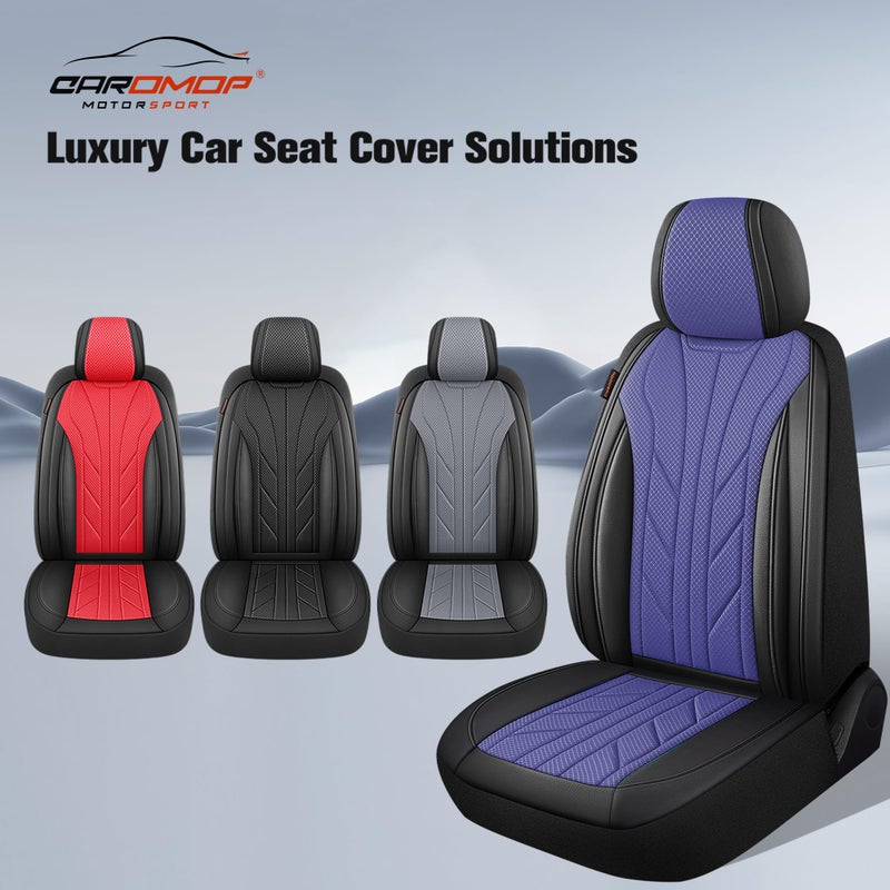 CAROMOP Breathable Cloth Fabric Car Seat Covers 2 Front Seats,Faux Leather 3D Foam Back Support Seat Cover for Car,Universal Seat Covers for Cars,Trucks,SUVs,Front Seat Armrests Compatible(Black/Blue) - Image 5