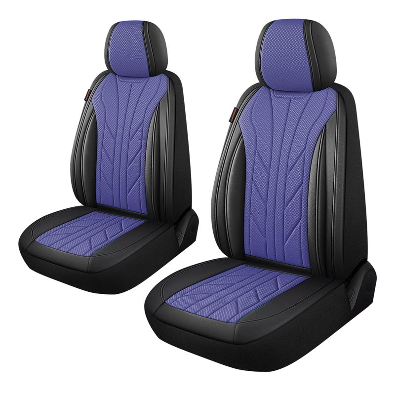CAROMOP Breathable Cloth Fabric Car Seat Covers 2 Front Seats,Faux Leather 3D Foam Back Support Seat Cover for Car,Universal Seat Covers for Cars,Trucks,SUVs,Front Seat Armrests Compatible(Black/Blue) - Image 1