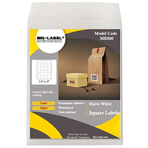 Mr-Label 1.5" x 1.5" Square White Sticker Labels - Waterproof and Tear-Resistant - for Inkjet & Laser Printer - for Food Package | Gift Bag | Jar (50 Sheets Total 1200 Labels) - Image 1