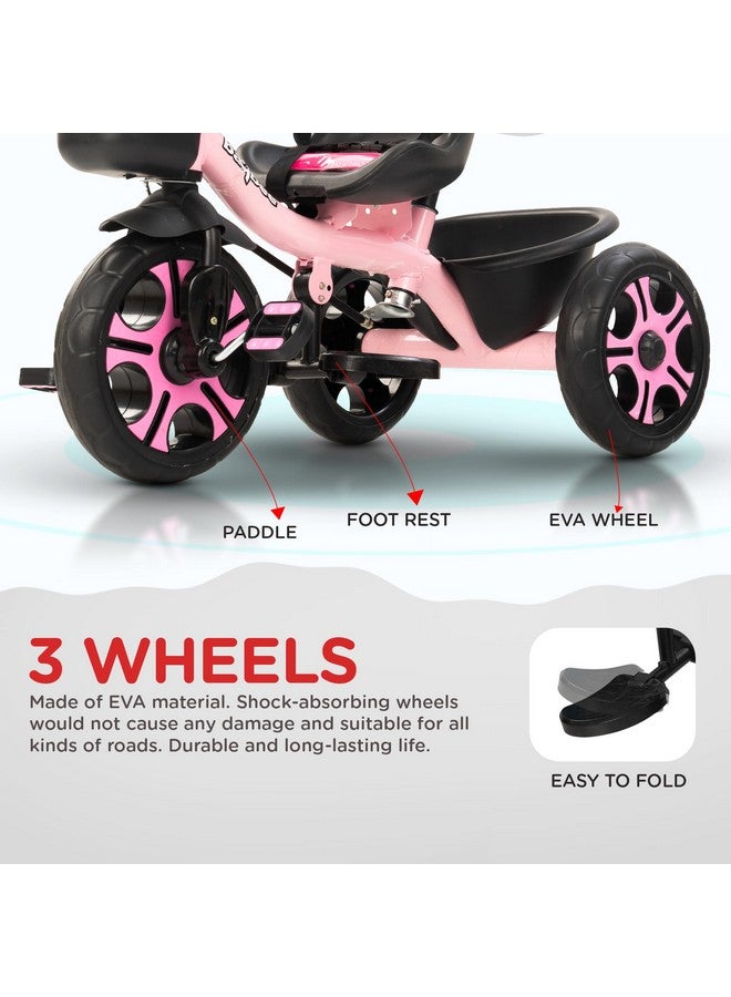 BAYBEE Baybee Baby Tricycle for Kids, Smart Plug & Play Kids Cycle with Eva Wheels, Bell, Storage Baskets & High Backrest | Kids Tricycle Trike | Baby Cycle for Kids 2 to 5 Years Boy Girl (Trixg Pro Pink) - Image 4