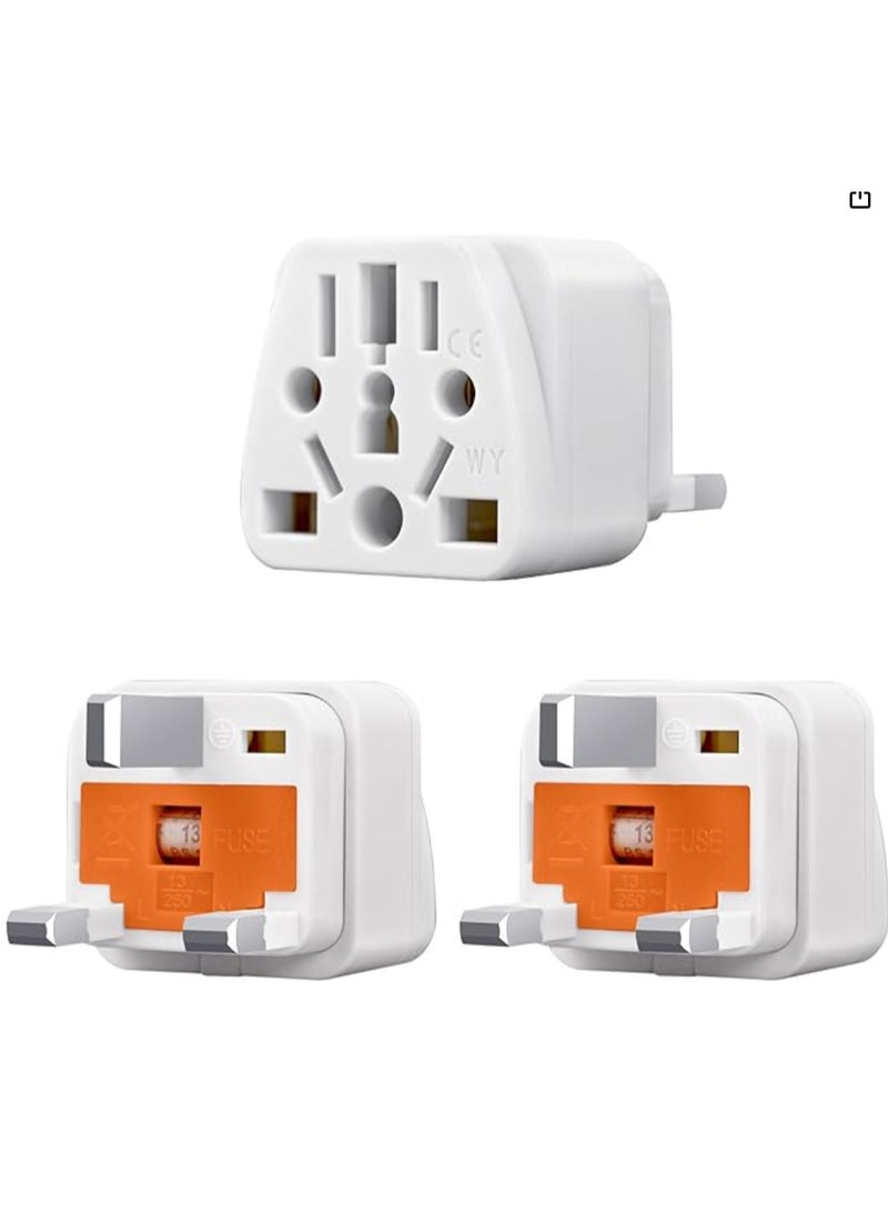 infino™ World to UK Travel Adapter (3-Pack, WHITE) - Universal 3-Prong Power Converter - Transforms US/JP/AU/EU/CN plugs to UK - Grounded, Safe & Compact for All Devices