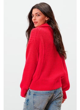 Tchibo Women Long Sleeve Knitted Sweater, Red  - Image 1