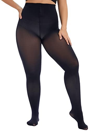 CozyWow Plus Size Tights for Women 80D Soft Solid Color Semi Opaque Pantyhose High Waist 1X 2X 3X 4X Black 2XL - Image 2