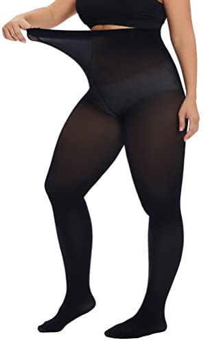 CozyWow Plus Size Tights for Women 80D Soft Solid Color Semi Opaque Pantyhose High Waist 1X 2X 3X 4X Black 2XL - Image 3