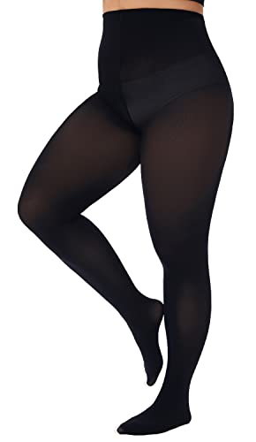 CozyWow Plus Size Tights for Women 80D Soft Solid Color Semi Opaque Pantyhose High Waist 1X 2X 3X 4X Black 2XL - Image 5
