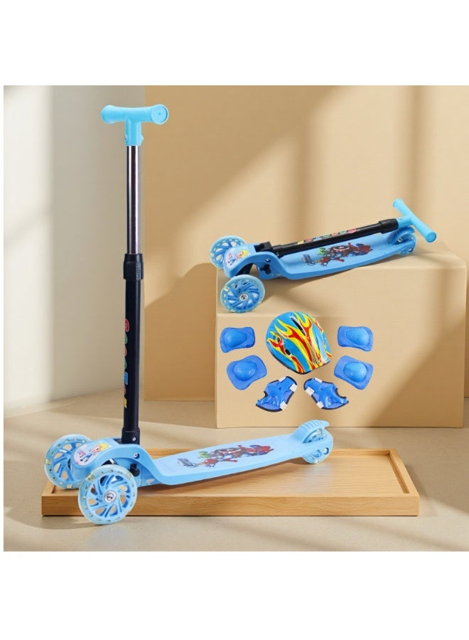 إيزي فيتشور سكوتر إيزي فيوتشر للأطفال بمقبض قابل للطي وتعديل الارتفاع وعجلات بولي يوريثان LED وفرامل خلفية سكوتر للأطفال من 3 إلى 8 سنوات بما في ذلك مجموعة معدات الحماية الكاملة - Image 1