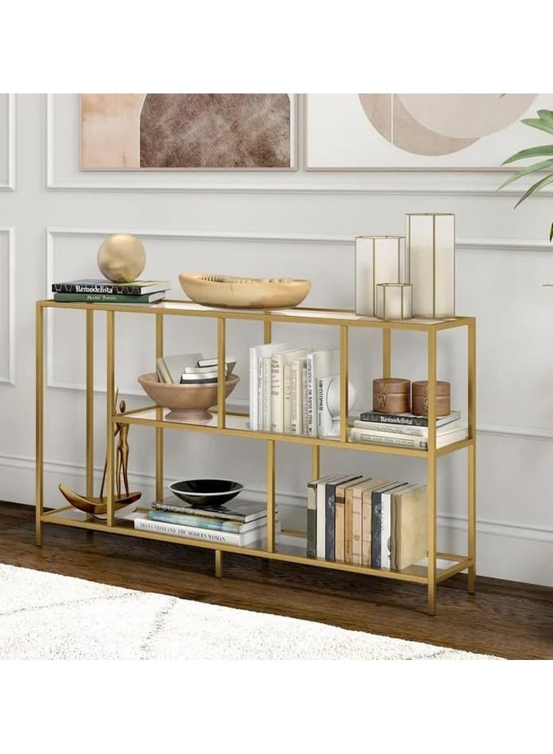 LINGWEI Tempered Glass Console Table with Integrated Storage Shelves Pre- Assembled Modern Accent Piece For Living Room Hallway and Entryway - Image 1