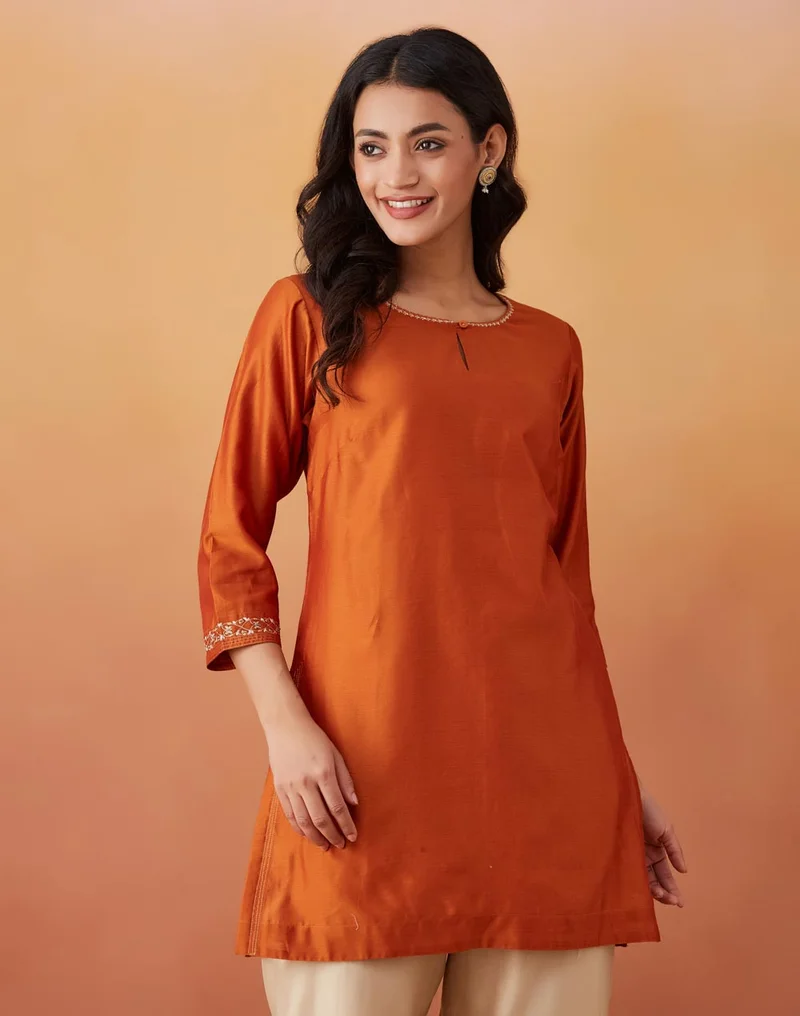 Fabindia Cotton Silk Embroidered Short Kurta