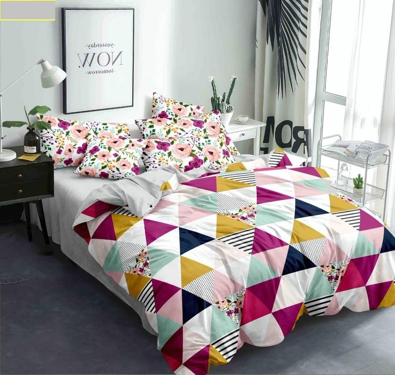 KAWI Elastic Fitted Bedsheet Cotton Blend Double Bed With 2 Pillow Cover( 72 X 78)- Multicolored(72X78),200 TC - Image 4
