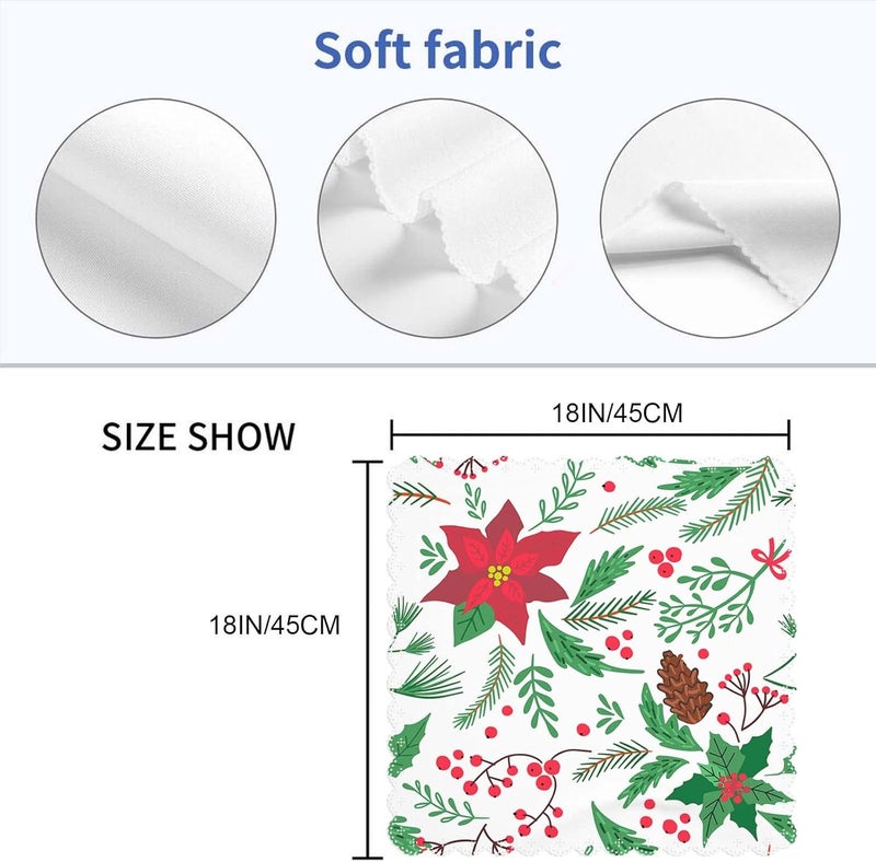 Yibeas Christmas FirTree Twigs Cloth Table Napkins Set of 4 Mistletoe Punchettium Flowers and Berries Table Decoration Dinner Napkins for Kitchen 18 x 18 inch - Image 2