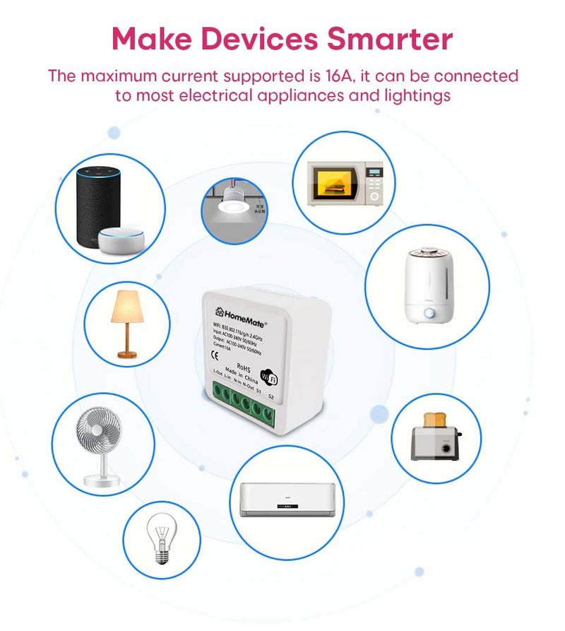Home Mate HomeMate WiFi 1 Node Smart Switch | 16A | No Hub Required | Retro Fit with Manual Control | Compatible with Alexa and Google Home (Pack of 1) - Image 5