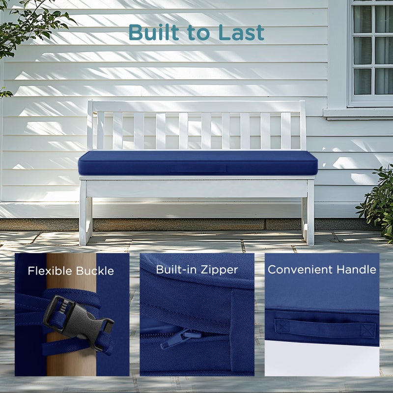 Codi Outdoor Bench Cushion 48 inch, Double Waterproof Patio Furniture Cushions Replacement for Swing, Porch, Couch, 48x18x3'', Navy - Image 5