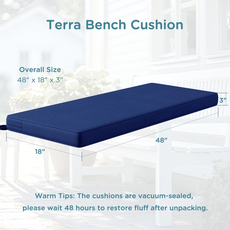 Codi Outdoor Bench Cushion 48 inch, Double Waterproof Patio Furniture Cushions Replacement for Swing, Porch, Couch, 48x18x3'', Navy - Image 2
