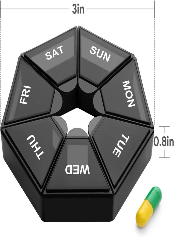 INVODA Weekly Pill Organizer Large 7 Day Pill Box Organizer Daily Medicine Case for Vitamin Fish Oil Pills Supplements Arthritis Friendly (Black 1PCS - Image 2