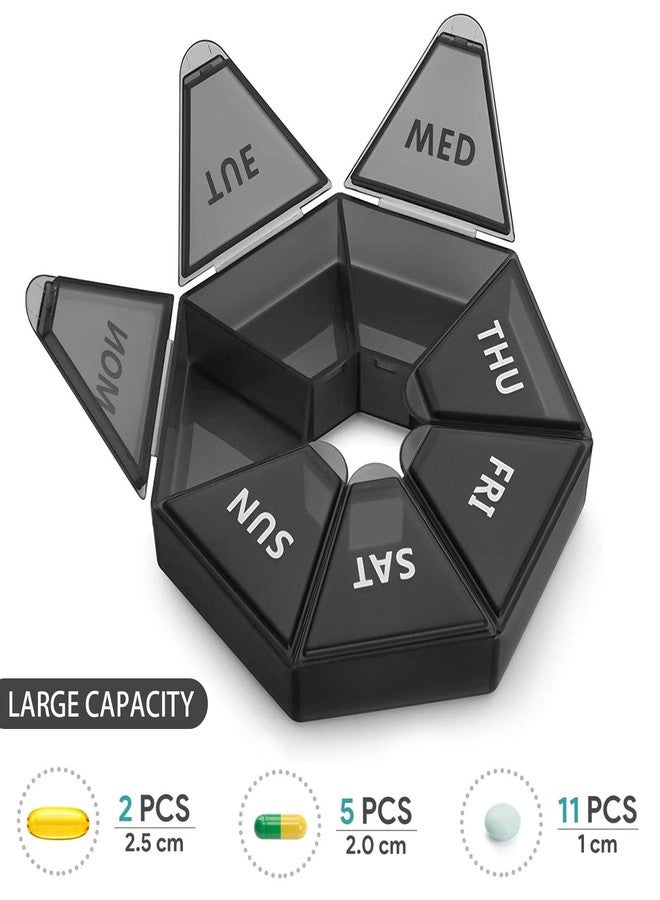 INVODA Weekly Pill Organizer Large 7 Day Pill Box Organizer Daily Medicine Case for Vitamin Fish Oil Pills Supplements Arthritis Friendly (Black 1PCS - Image 3