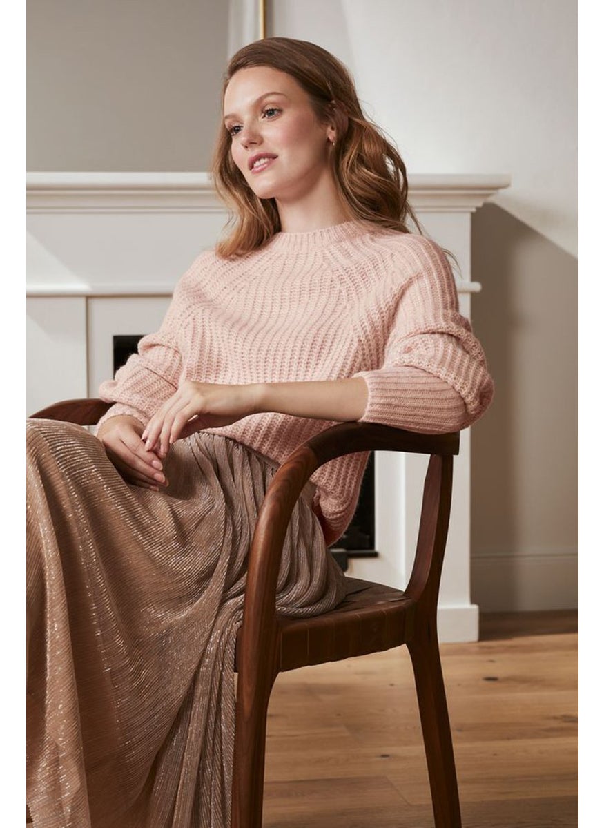 Tchibo Women Round Neck Chunky Knit Sweater, Rose Pink  - Image 1