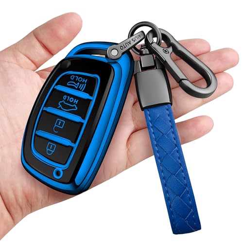 Sindeda Key Fob Cover with Keychain Soft Full Protection Key Shell Compatible with Hyundai 20162021 Elantra Elantra GT Ioniq Sonata Tucson Smart key Blue - Image 1