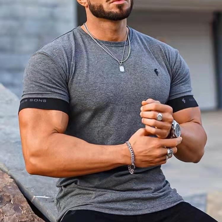 Short-Sleeved Loose Men'S Crewneck Muscle T-Shirt Men'S T-Shirt Top Fitness Leisure Sports 2023 Product - Image 3