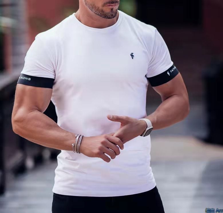 Short-Sleeved Loose Men'S Crewneck Muscle T-Shirt Men'S T-Shirt Top Fitness Leisure Sports 2023 Product - Image 1