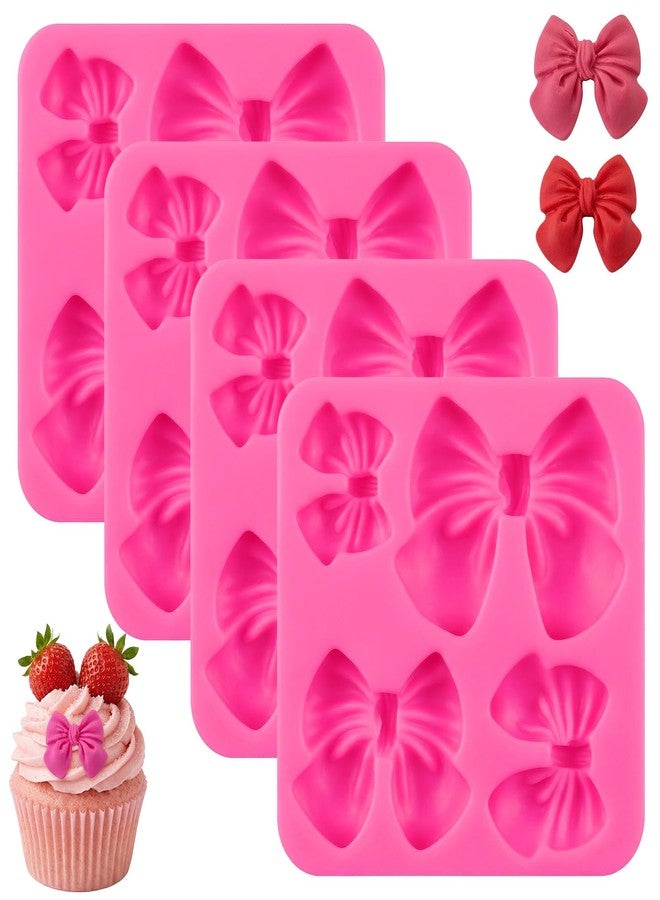 Elegaperma 4 Pcs Bow Silicone Mold, 68 MM Bow Chocolate Mold, Pink Silicone Bow Molds for Chocolate, for Wedding Birthday Party Dessert Cake Supplies Baking and Craft Projects - Image 1