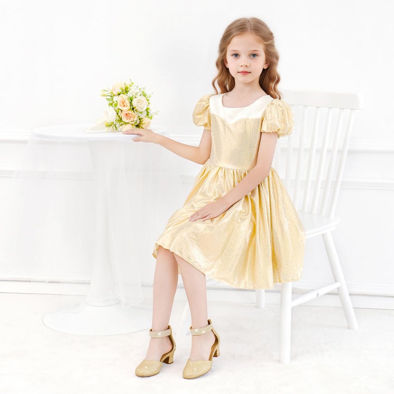 LAURMOSA Flower Girl Shoes Girls Dress Shoes Size 2 Rhinestone Heels Gold Girls High Heels for Kids Sparkly Flats Closed Toe Ankle Strap Chunky Formal Fancy Pumps Big Kid Wedding Party (L1053GlGold 2) - Image 3