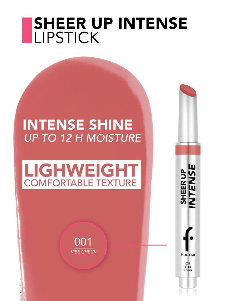 فلورمار Sheer Up Intense Lipstick, High-Shine Glossy Lip Color, Hydrating Non-Sticky Buildable Lip Stick – 001 Vibe Check VIBE CHECK - Image 3