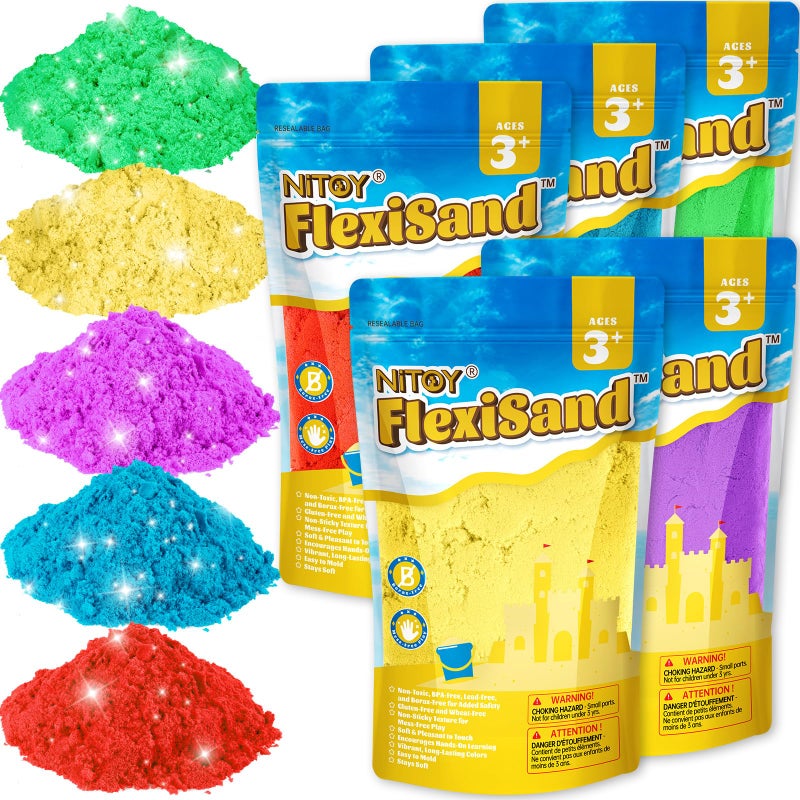 NiToy FlexiSand Value Pack 11lbs of 5 Colored Moldable SelfSticking SandNever Dries Out Fun for Kids Bulk Refill for Sensory Sand Box ToysIdeal for ShapingSqueezingScoopingRolling and Molding - Image 2