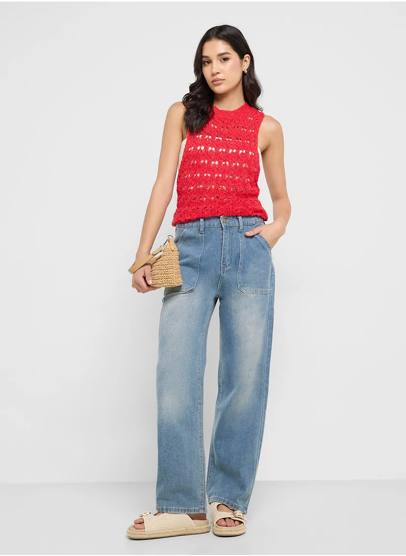جينجر High Rise Straight Fit Jeans