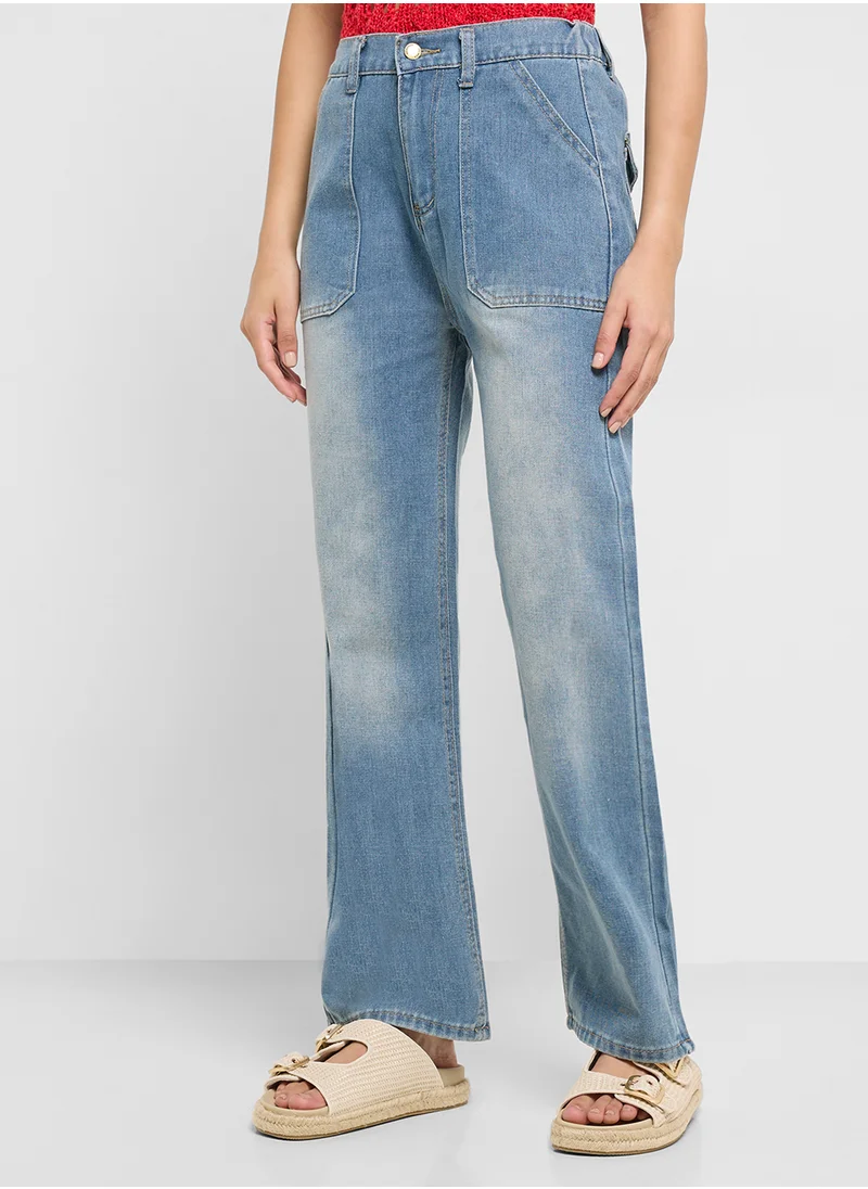 جينجر High Rise Straight Fit Jeans
