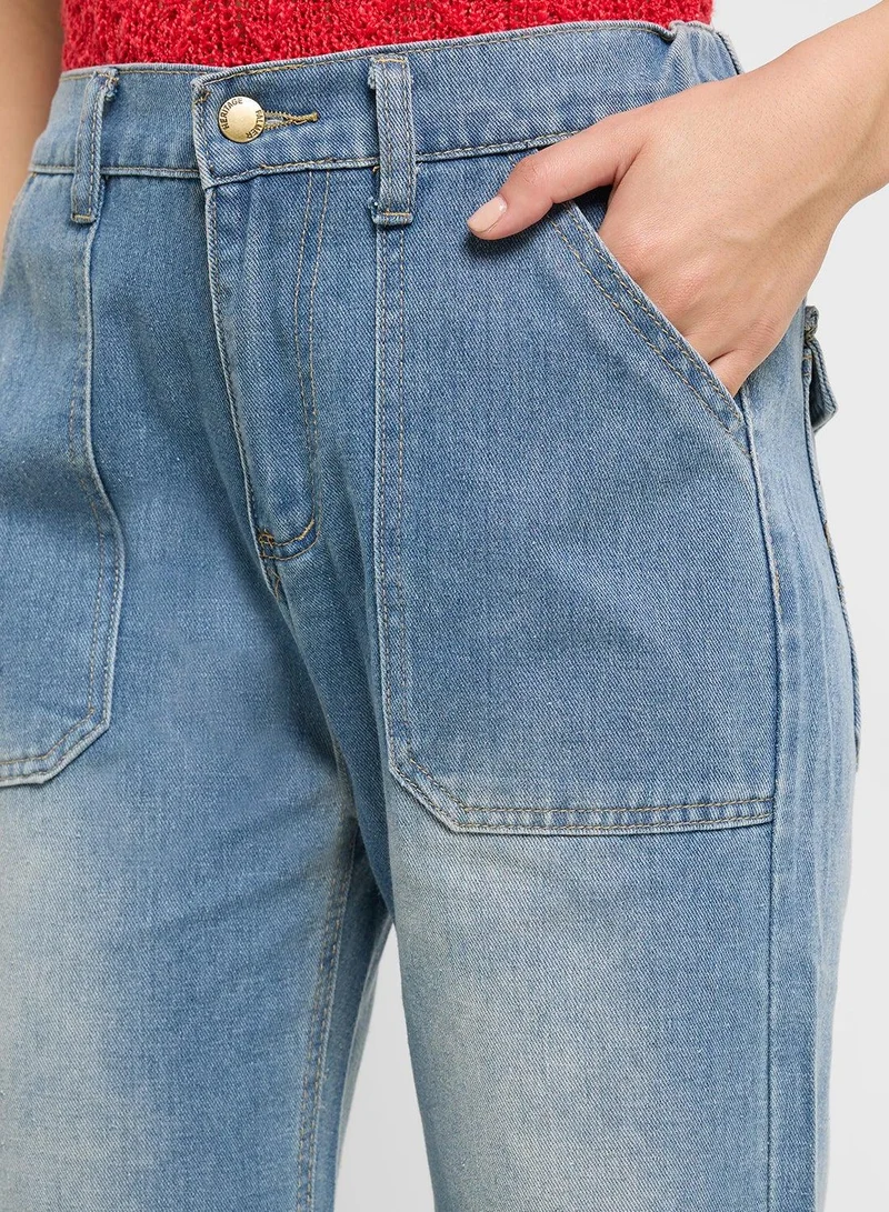 Ginger BLUE High Rise Straight Fit Jeans for Women | Best Price UAE