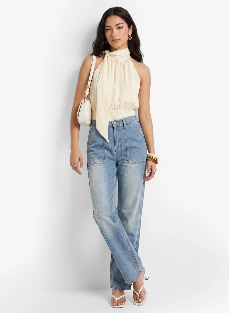 Ginger BLUE High Rise Straight Fit Jeans for Women | Best Price UAE