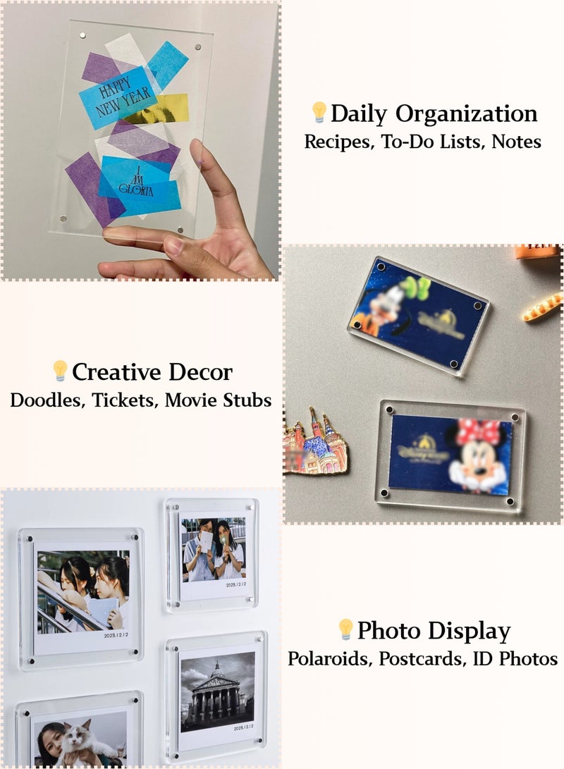 أطر أكريليك مغناطيسية 4 قطع – تصميم شفاف بدون إطار مقاس 9×13 إلى 10×15 سم لصور إنستكس/تذاكر/ملاحظات، عرض مغناطيسي للثلاجة - Image 4