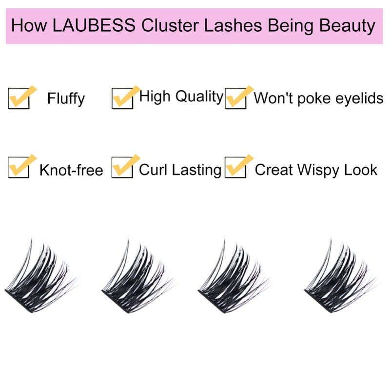 LAUBESS Cluster Lashes 14-18mm 144pcs Individual Lashes Volume Eyelash Clusters Mixed Tray DIY Lash Extension Fluffy Cluster Eyelash Extensions Kit Soft Lash Clusters (01-0.07D, 14-18mm) - Image 4