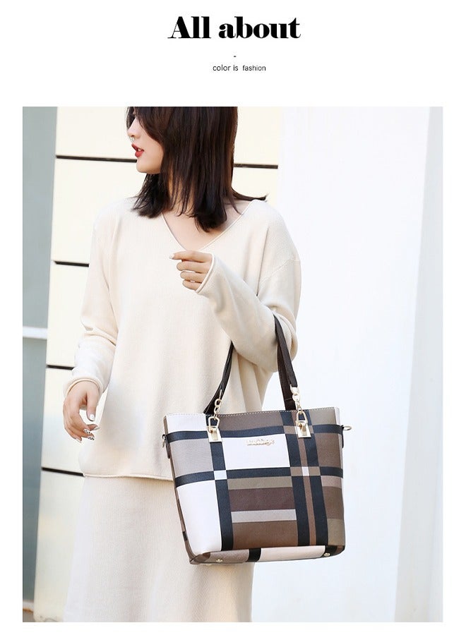 DUNISO 6pcs Shoulder Bag Set for Women Women Bag Ladies PU Leather Geometric Pattern Tote Handbag Set  for Women Commute One Shoulder Cross-body Bag with Wallet Brown - Image 5